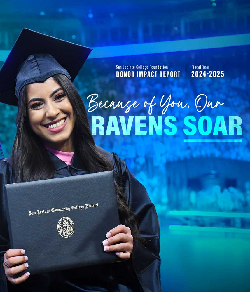 Cover image of donor impact report with smiling female graduate holding diploma cover