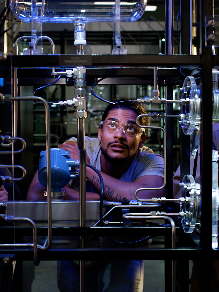 Student with experiment